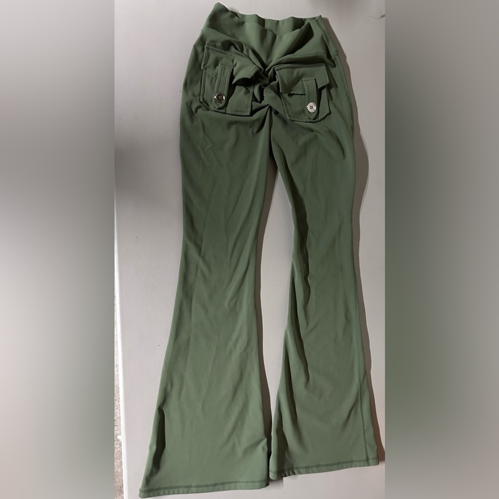 Amazon Pull On Stretch Green Flare Pants, Size M